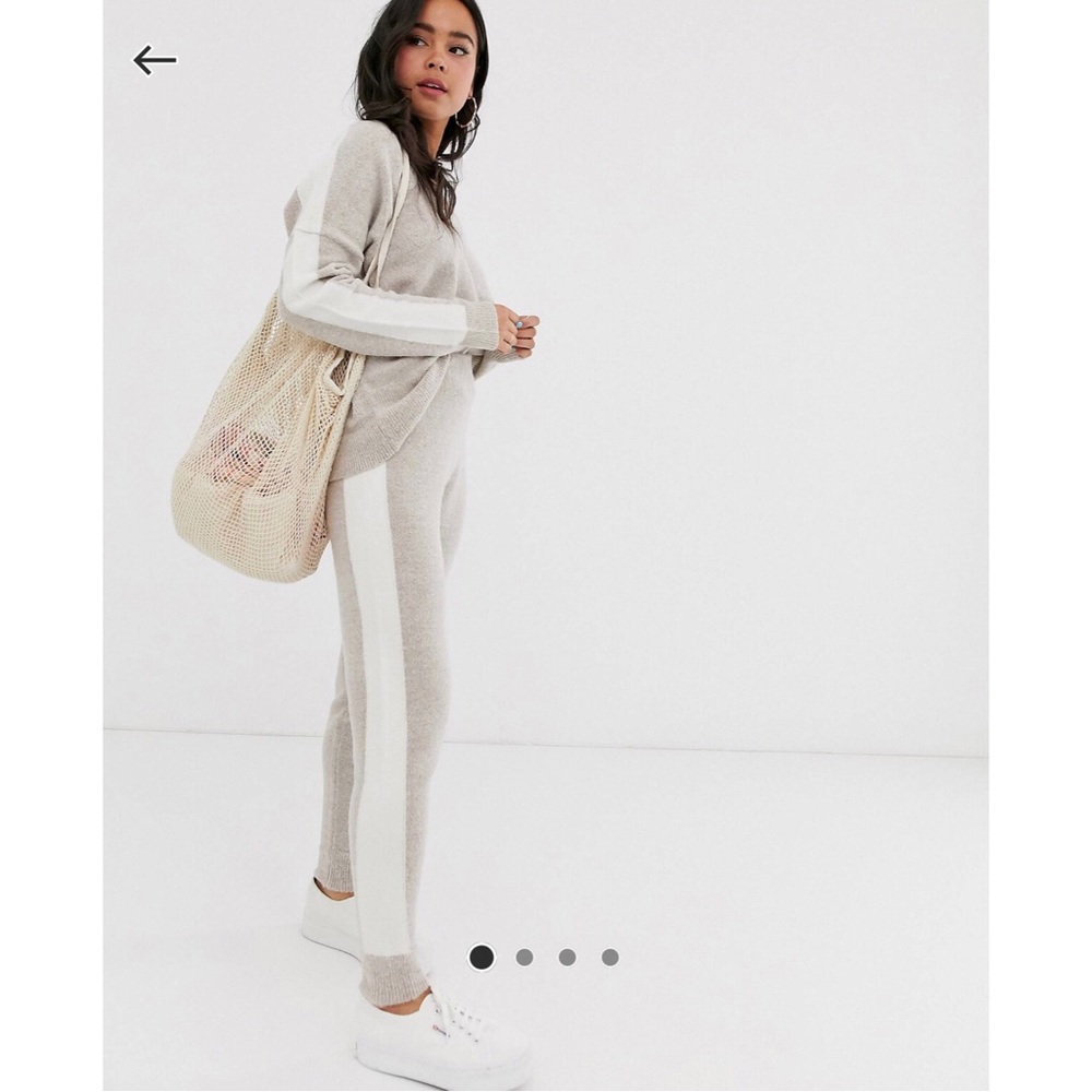 ASOS Design Two Piece Knitted Sweater and Jogger with Tipping in color Stone